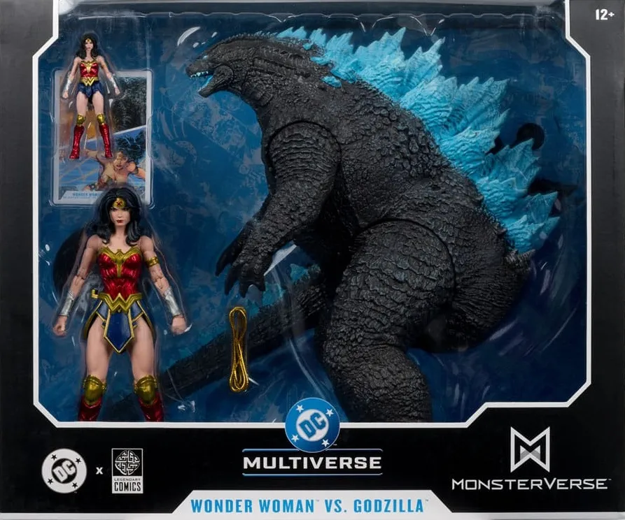 DC JUSTICE LEAGUE MONSTERVERSE DC MULTIVERSE ACTION FIGURES 2-PACK WONDER WOMAN VS ATOMIC BLAST GODZILLA 18 CM